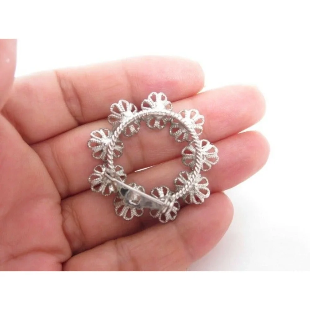 SILVER FILIGREE BLUE‎ RHINESTONE PIN
